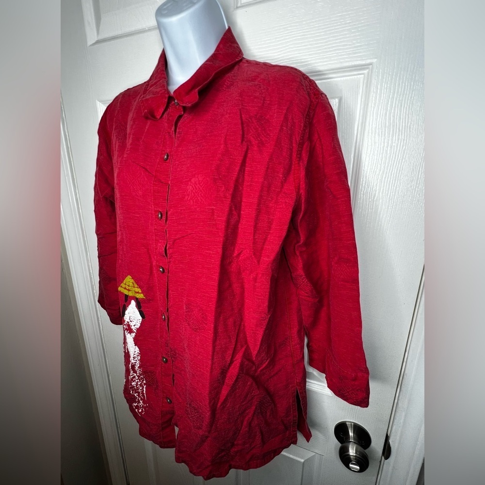 NWT Vtg Chico's 2 Large Silk Chinese New Year Asian Print Red Blouse Top 12 14 - Picture 4 of 15